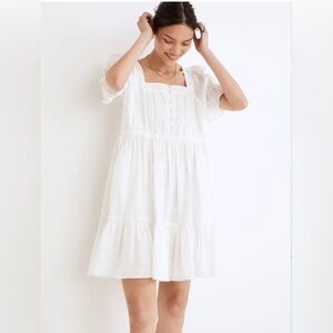 Puff-Sleeve Drawstring Mini Dress White Large